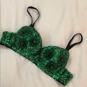 Green sequin beaded bra